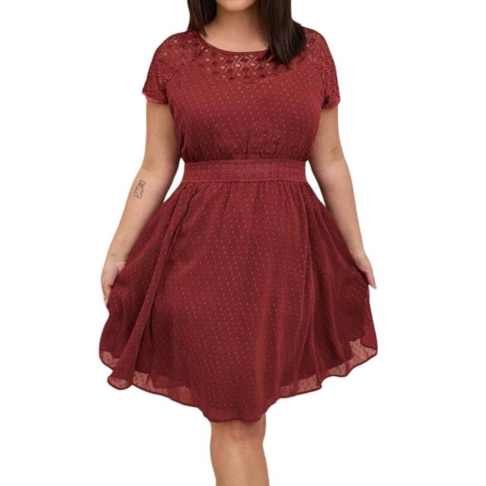 NWT! Torrid Mini Clip Dot Crochet Lace Skater Dress Cap Sleeve Illusion Plus 6x - Picture 1 of 5